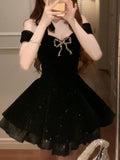 Sexy A line Off The Shoulder Black Velvet Mini Short Formal 8th Grade Homecoming Dresses Summer Middle School Hoco Dress Homecoming Outfits Birthday Outfit HZ1214