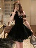 Sexy A line Off The Shoulder Black Velvet Mini Short Formal 8th Grade Homecoming Dresses Summer Middle School Hoco Dress Homecoming Outfits Birthday Outfit HZ1214