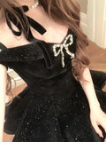 Sexy A line Off The Shoulder Black Velvet Mini Short Formal 8th Grade Homecoming Dresses Summer Middle School Hoco Dress Homecoming Outfits Birthday Outfit HZ1214
