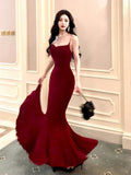 Elegant Mermaid Spaghetti Straps Burgundy Long Prom Dresses Party Dress Summer 22th Birthday Outfits 18th Birthday Dresses HZ1214