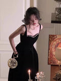 Elegant A Line Spaghetti Straps Black Velvet Prom Dresses Party Dress Summer 22th Birthday Outfits 18th Birthday Dresses HZ1214