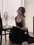 Elegant A Line Spaghetti Straps Black Velvet Prom Dresses Party Dress Summer 22th Birthday Outfits 18th Birthday Dresses HZ1214