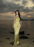 Elegant Mermaid Off The Shoulder Yellow Satin Prom Dresses Party Dress Summer 22th Birthday Outfits 18th Birthday Dresses HZ1214
