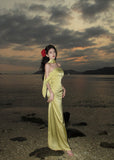 Elegant Mermaid Off The Shoulder Yellow Satin Prom Dresses Party Dress Summer 22th Birthday Outfits 18th Birthday Dresses HZ1214