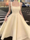 Elegant A Line Square Neck Satin Prom Dresses Party Dress Summer 22th Birthday Outfits 18th Birthday Dresses HZ1214