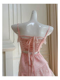 Cute High Low Spaghetti Straps Pink Lace Formal 8th Grade Homecoming Dresses Summer Middle School Hoco Dress Homecoming Outfits HZ1214