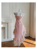 Cute High Low Spaghetti Straps Pink Lace Formal 8th Grade Homecoming Dresses Summer Middle School Hoco Dress Homecoming Outfits HZ1214