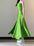 Elegant Mermaid Spaghetti Straps Green Slit Long Prom Dresses Party Dress Summer 22th Birthday Outfits 18th Birthday Dresses HZ1214