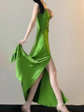 Elegant Mermaid Spaghetti Straps Green Slit Long Prom Dresses Party Dress Summer 22th Birthday Outfits 18th Birthday Dresses HZ1214