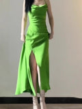 Elegant Mermaid Spaghetti Straps Green Slit Long Prom Dresses Party Dress Summer 22th Birthday Outfits 18th Birthday Dresses HZ1214