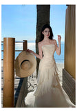 Elegant Mermaid Spaghetti Straps White Satin Long Prom Dresses Party Dress Summer 22th Birthday Outfits 18th Birthday Dresses HZ1214