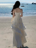Elegant Mermaid Spaghetti Straps White Satin Long Prom Dresses Party Dress Summer 22th Birthday Outfits 18th Birthday Dresses HZ1214