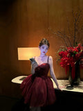 Sexy A line Spaghetti Straps Burgundy Tulle Mini Short Formal 8th Grade Homecoming Dresses Summer Middle School Hoco Dress Homecoming Outfits Birthday Outfit HZ1214