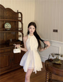 Sexy A line Halter Chiffon White Mini Short Formal 8th Grade Homecoming Dresses Summer Middle School Hoco Dress Homecoming Outfits Birthday Outfit HZ1214