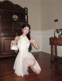 Sexy A line Halter Chiffon White Mini Short Formal 8th Grade Homecoming Dresses Summer Middle School Hoco Dress Homecoming Outfits Birthday Outfit HZ1214