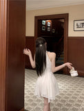 Sexy A line Halter Chiffon White Mini Short Formal 8th Grade Homecoming Dresses Summer Middle School Hoco Dress Homecoming Outfits Birthday Outfit HZ1214