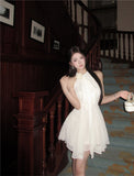 Sexy A line Halter Chiffon White Mini Short Formal 8th Grade Homecoming Dresses Summer Middle School Hoco Dress Homecoming Outfits Birthday Outfit HZ1214