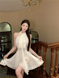 Sexy A line Halter Chiffon White Mini Short Formal 8th Grade Homecoming Dresses Summer Middle School Hoco Dress Homecoming Outfits Birthday Outfit HZ1214