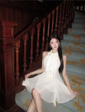 Sexy A line Halter Chiffon White Mini Short Formal 8th Grade Homecoming Dresses Summer Middle School Hoco Dress Homecoming Outfits Birthday Outfit HZ1214