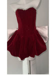Cute Ball Gown Sweetheart Burgundy Velvet Mini Short Formal 8th Grade Homecoming Dresses Summer Middle School Hoco Dress Homecoming Outfits HZ1214