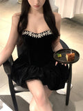 Cute Ball Gown Sweetheart Black Velvet Mini Short Formal 8th Grade Homecoming Dresses Summer Middle School Hoco Dress Homecoming Outfits HZ1214