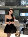 Cute Ball Gown Sweetheart Black Velvet Mini Short Formal 8th Grade Homecoming Dresses Summer Middle School Hoco Dress Homecoming Outfits HZ1214
