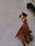 Elegant A Line Halter Brown Chiffon Sleeveless Long Evening Party Gowns Evening Formal Dresses Prom Dress HZ1214
