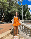 Simple A Line Spaghetti Straps Orange Mini Short Formal 8th Grade Homecoming Dresses Summer Middle School Hoco Dress 18th Birthday Outfits HZ1214