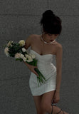 Pretty A line Sweetheart White Satin Short Mini Formal 8th Grade Homecoming Dresses Summer Middle School Hoco Dress Homecoming Outfits HZ1214