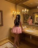 Sexy Ball Gown Square Neck Satin Pink Mini Short Formal 8th Grade Homecoming Dresses Summer Middle School Hoco Dress Birthday Outfits HZ1214