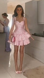 Sexy Ball Gown Sweetheart Satin Pink Mini Short Formal 8th Grade Homecoming Dresses Summer Middle School Hoco Dress Birthday Outfits HZ1214