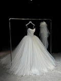 Pretty Wedding Dress Ball Gown Strapless Tulle Long Satin White Wedding Dresses Bridal Gowns Brides Gown HZ1214