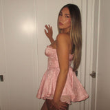 Cute A line Sweetheart Lace Pink Mini Short Formal 8th Grade Homecoming Dresses Summer Middle School Hoco Dress Homecoming Outfits Birthday Outfit HZ1214