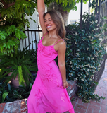 Pretty Sheath Spaghetti Straps Hot Pink Chiffon Formal 8th Grade Homecoming Dresses Summer Middle School Hoco Dress 18th Birthday Outfits HZ1214
