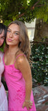 Pretty Sheath Spaghetti Straps Hot Pink Chiffon Formal 8th Grade Homecoming Dresses Summer Middle School Hoco Dress 18th Birthday Outfits HZ1214