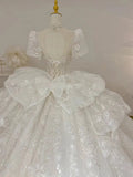 Romantic Bridal Gown Ball Gown Scoop Neck White Lace Long Wedding Dresses Minimalist Bridal Gowns HZ1214