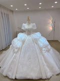 Romantic Bridal Gown Ball Gown Scoop Neck White Lace Long Wedding Dresses Minimalist Bridal Gowns HZ1214