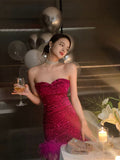Cute Sheath Sweetheart Dragon Fruit Color Sequin Mini Short Formal 8th Grade Homecoming Dresses Summer Middle School Hoco Dress Homecoming Outfits HZ1214