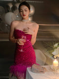 Cute Sheath Sweetheart Dragon Fruit Color Sequin Mini Short Formal 8th Grade Homecoming Dresses Summer Middle School Hoco Dress Homecoming Outfits HZ1214
