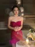 Cute Sheath Sweetheart Dragon Fruit Color Sequin Mini Short Formal 8th Grade Homecoming Dresses Summer Middle School Hoco Dress Homecoming Outfits HZ1214