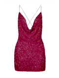 Cute Sheath Spaghetti Straps Pink Sequin Mini Short Formal 8th Grade Homecoming Dresses Summer Middle School Hoco Dress Homecoming Outfits HZ1214