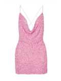Cute Sheath Spaghetti Straps Pink Sequin Mini Short Formal 8th Grade Homecoming Dresses Summer Middle School Hoco Dress Homecoming Outfits HZ1214