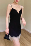 Sexy Sheath Spaghetti Straps Black Satin Mini Short Formal 8th Grade Homecoming Dresses Summer Middle School Hoco Dress Homecoming Outfits HZ1214