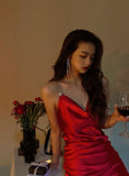 Sexy Sheath Spaghetti Straps Red Satin Mini Short Formal 8th Grade Homecoming Dresses Summer Middle School Hoco Dress Birthday Outfits HZ1214