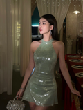 Sexy Sheath High Neck Sequin Mint Green Mini Short Formal 8th Grade Homecoming Dresses Summer Middle School Hoco Dress Birthday Outfits HZ1214