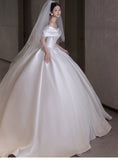 Pretty Wedding Dress Ball Gown Off The Shoulder White Long Satin Wedding Dresses Bridal Gowns Brides Gown HZ1214