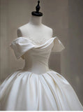 Pretty Wedding Dress Ball Gown Off The Shoulder White Long Satin Wedding Dresses Bridal Gowns Brides Gown HZ1214