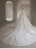 Pretty Wedding Dress Ball Gown Off The Shoulder White Long Satin Wedding Dresses Bridal Gowns Brides Gown HZ1214