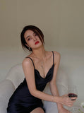 Simple Sheath Spaghetti Straps Black Satin Mini Short Formal 8th Grade Homecoming Dresses Summer Middle School Hoco Dress Homecoming Outfits HZ1214