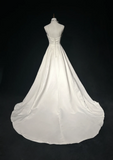 Vintage Bridal Gown 1960s Ball Gown Spaghetti Straps Sleeveless Satin Beads Long White 90s Wedding Dresses Elegant Bridal Gowns HZ1214